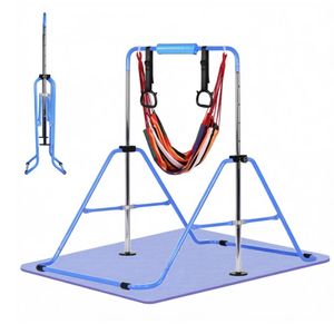 Advwin Adjustable Height Gymnastics Bar for Kids with Mat & Rings & Swing, Blue