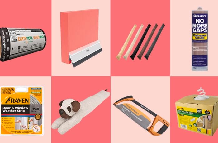 Various products that can be used to block gaps in a door, from insulation to gap filler to door socks