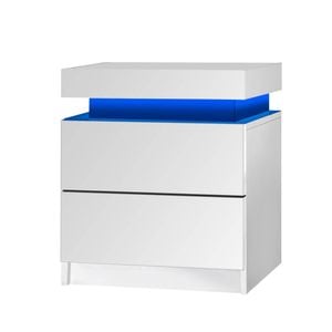 Oikiture Bedside Tables Set of 2 LED Nightstand Cabinet Drawers Side Table White