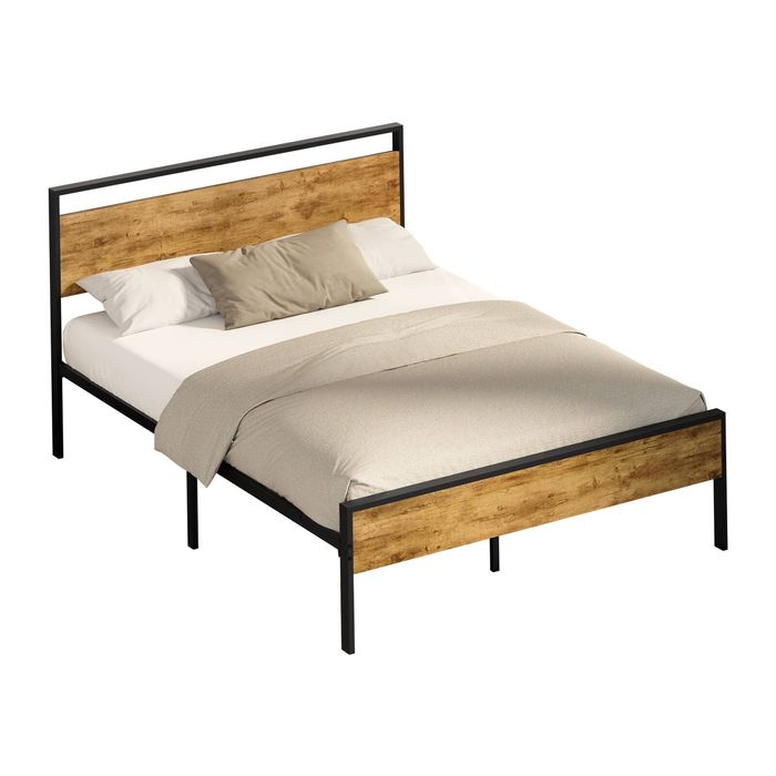 Oikiture Double Metal Bed Frame Industrial Platform Bed Base