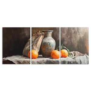 3pcs Still life painting of an old vase Print 100% Australian Made 3 x 40x60cm (Metal Print)