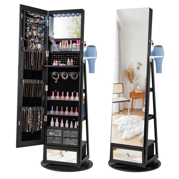 Costway 1.64M Jewellery Storage Armoire Full-Length Mirror Cabinet Black
