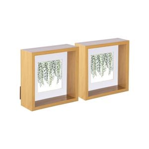 Nicola Spring 3D Deep Box Photo Frames - 6 x 6" with 4 x 4" Mount - Light Wood - Pack of 2