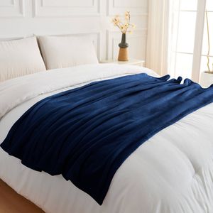 LINENOVA Flannel Fleece Blanket Cozy Soft Twin Size Blanket-Navy