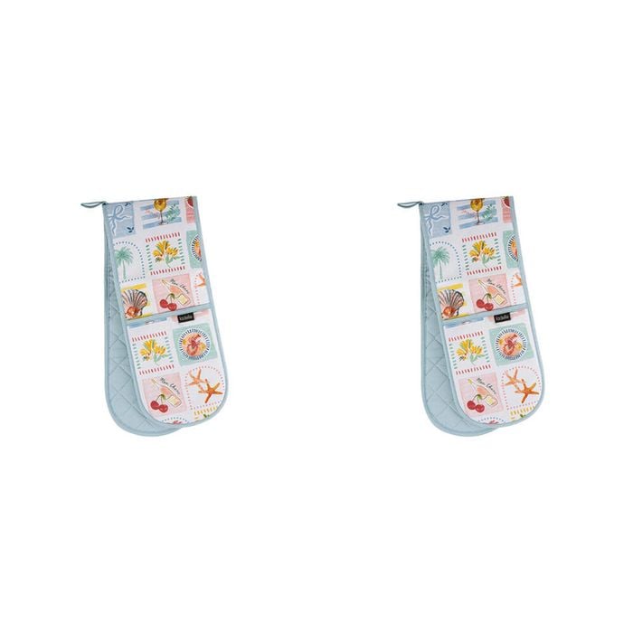 2x Ladelle Capri Double Cotton Oven Cooking Mitt Pot Holder Heat Resistant Glove