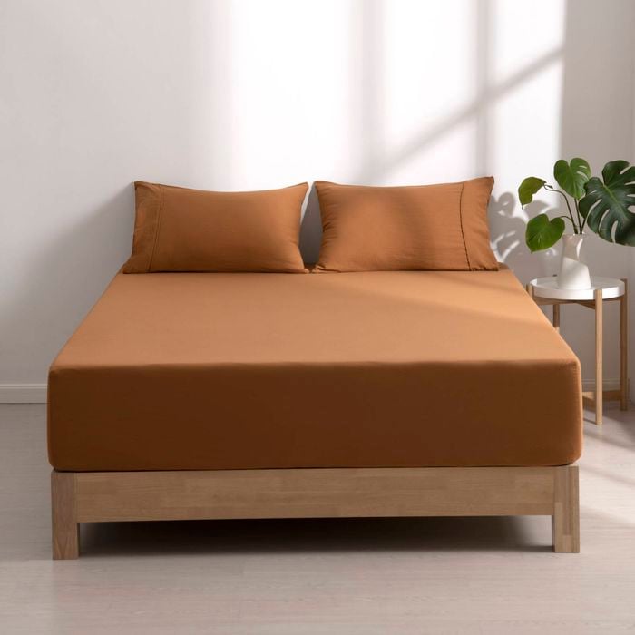 Dreamaker Superfine Washed Microfibre Combo Fitted Sheet Set Rust Super King Bed