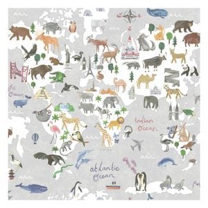 Animal Maps Grey Wallpaper  53cm x 10.05m