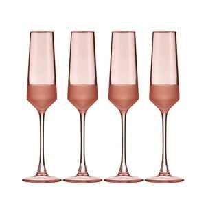 4pc Ladelle Panama Champagne Flute Glass Stemware Set Beverage Glassware Coral