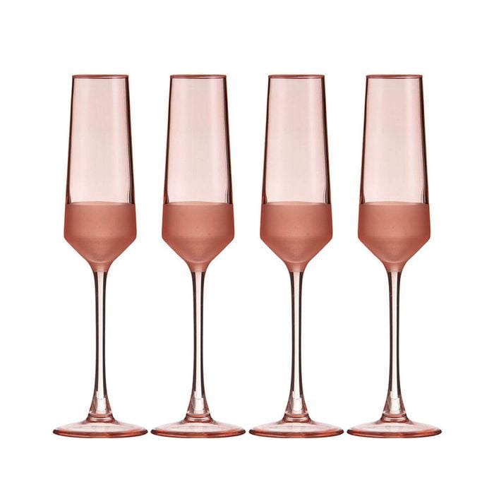 4pc Ladelle Panama Champagne Flute Glass Stemware Set Beverage Glassware Coral
