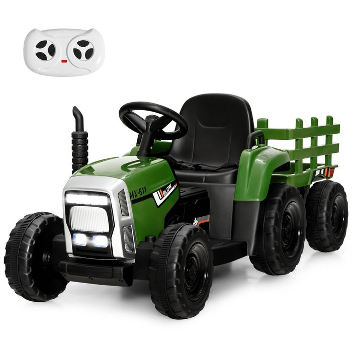 Costway 12V Kids Electric Ride On Tractor with Trailer