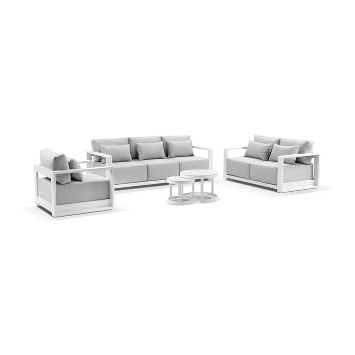 Whitehaven 6pc Seat Lounge Hugo Coffee Table White & Olefin Grey Cushions