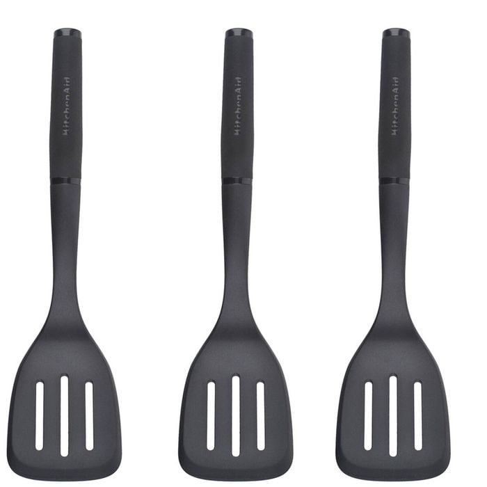 3x Kitchenaid Soft Touch Slotted Turner Nylon Kitchen Cooking Utensil 34cm Blk