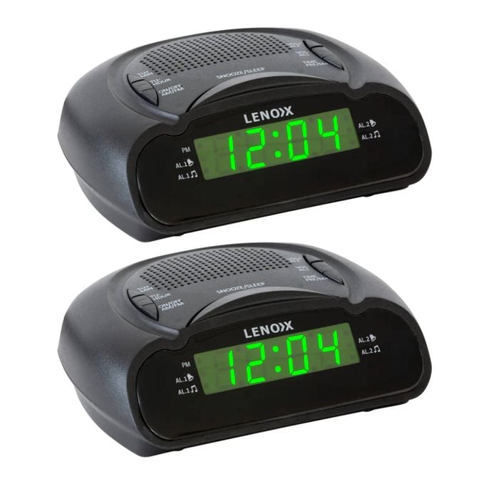2PK Lenoxx AM/FM Station Radio Digital LED Dual Alarm Clock Sounds Snooze/Sleep