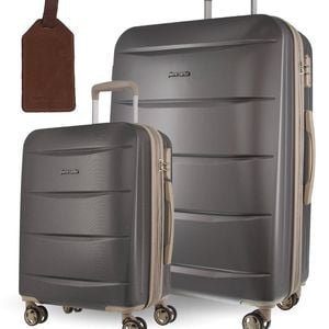 2pc Pierre Cardin Large Hard & Cabin Travel Luggage Set W/ Name Tag Graphite