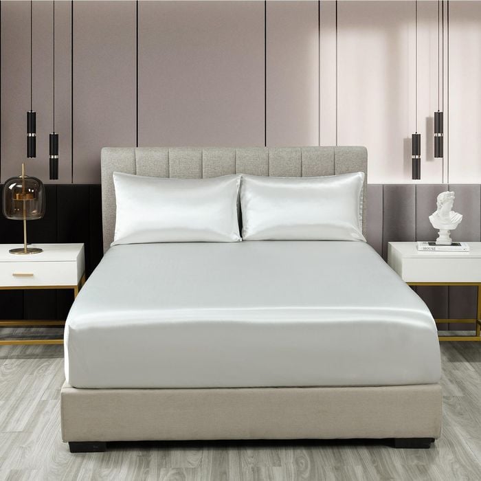 Royal Comfort Satin Sheet Set 3 Piece Silver King