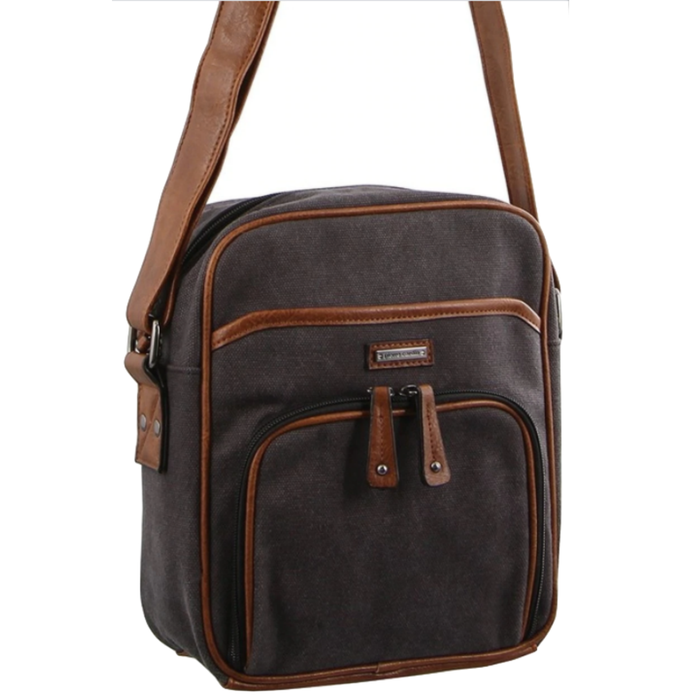 Pierre Cardin Canvas Cross Body Messenger Bag Mens Ladies Satchel Day Pack  Black