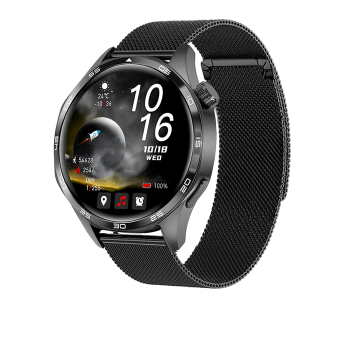 Smart Sports Watch –  Bluetooth Calling, NFC, AI Voice, Compass, Altimeter & Fitness Track Black Net