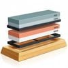 Knife Sharpening Stone Set - 2-Sided Grit 400/1000 3000/8000 Kitchen Sharpener with Non-Slip Base, Bamboo Base