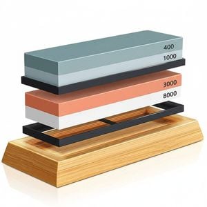 Knife Sharpening Stone Set - 2-Sided Grit 400/1000 3000/8000 Kitchen Sharpener with Non-Slip Base, Bamboo Base