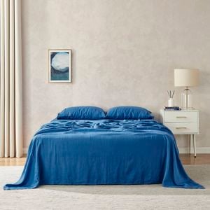 Natural Home 100% European Flax Linen Sheet Set Deep Blue Single Bed
