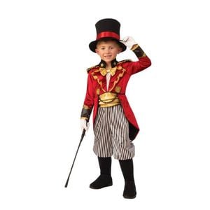 Circus Ringmaster Halloween Costume with Waistcoat, Pinstripe Pants and Top Hat - Red Colour, Large