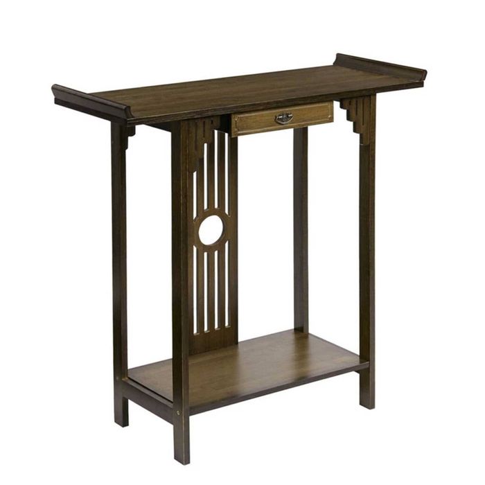 P&P Brown Bamboo Console Table with Drawer Hallway Storage Table