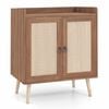 Costway Sideboard Buffet Rattan Coffee Bar Cabinet Doors Wood Leg Brown