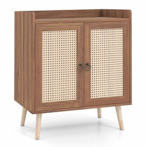 Costway Sideboard Buffet Rattan Coffee Bar Cabinet Doors Wood Leg Brown