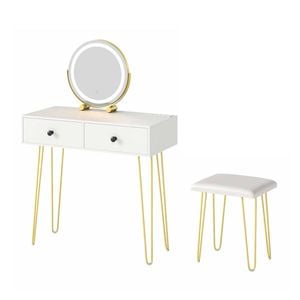Costway Vanity Desk Makeup Dressing Table & Stool Set W/charging Station