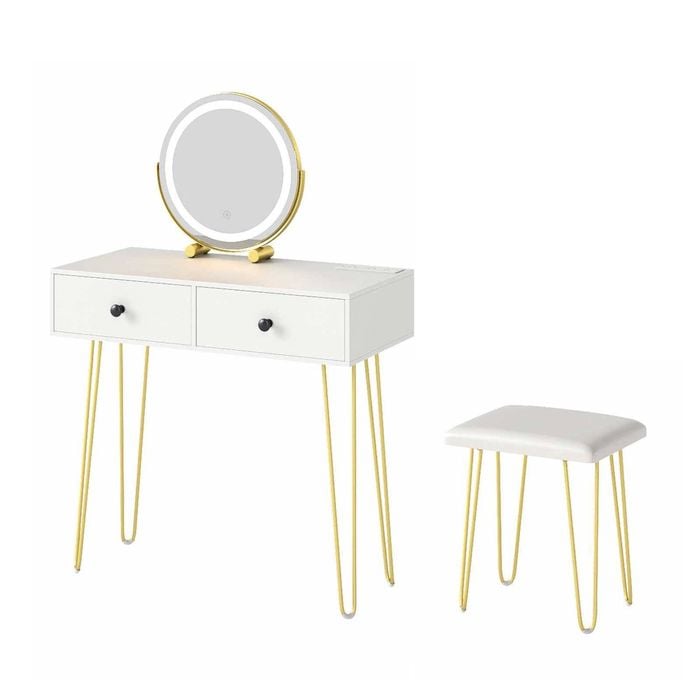 Costway Vanity Desk Makeup Dressing Table & Stool Set W/charging Station