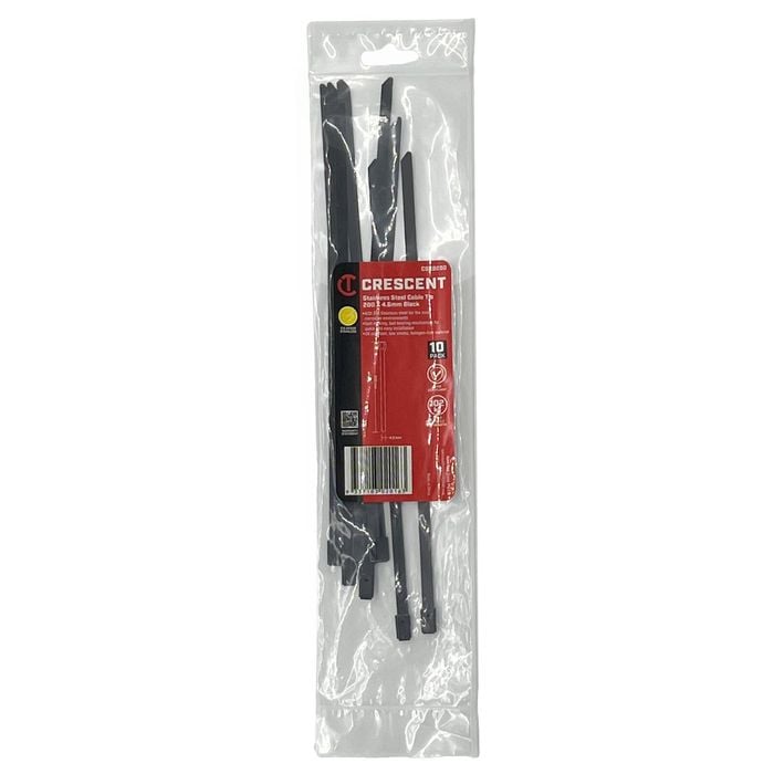 Crescent 200mm x 4.6mm 316SS Black Cable Ties - 10 Pack