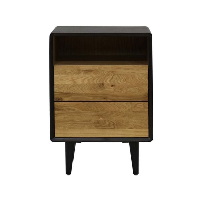 6ixty Twin 2-drawer Wooden Bedside Table Nightstand - Black / Natural