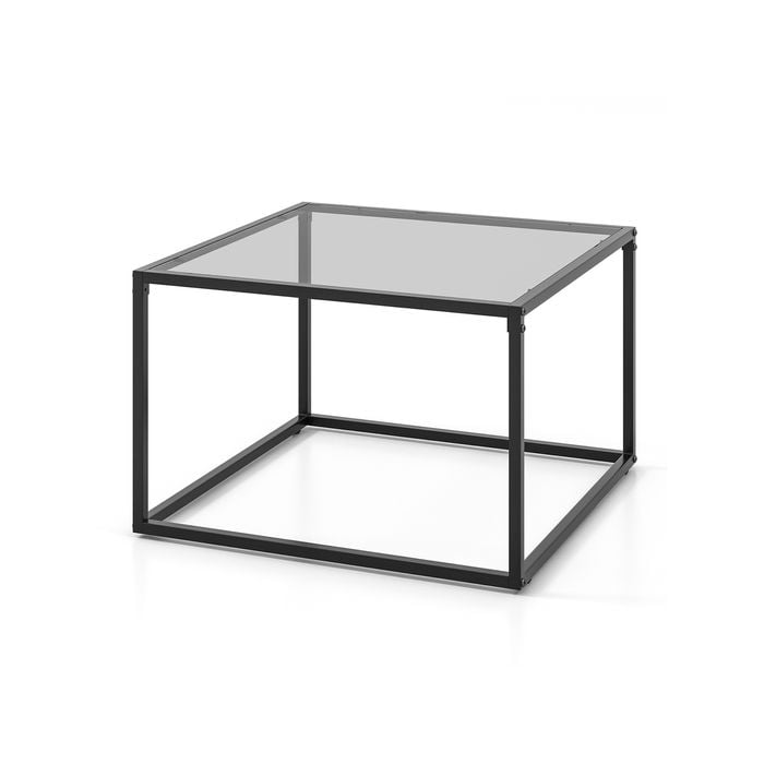 Costway 70 CM Square Coffee Table Tempered Glass Tabletop Modern Furniture Living Room Home Office Grey