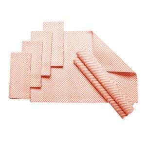 J.Elliot Set of 8 Cotton Napery Set Herringbone Coral