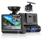 Front and Rear Triple Lens Dash Cam 1080P HD 4-inch touch screen wide-angle lens