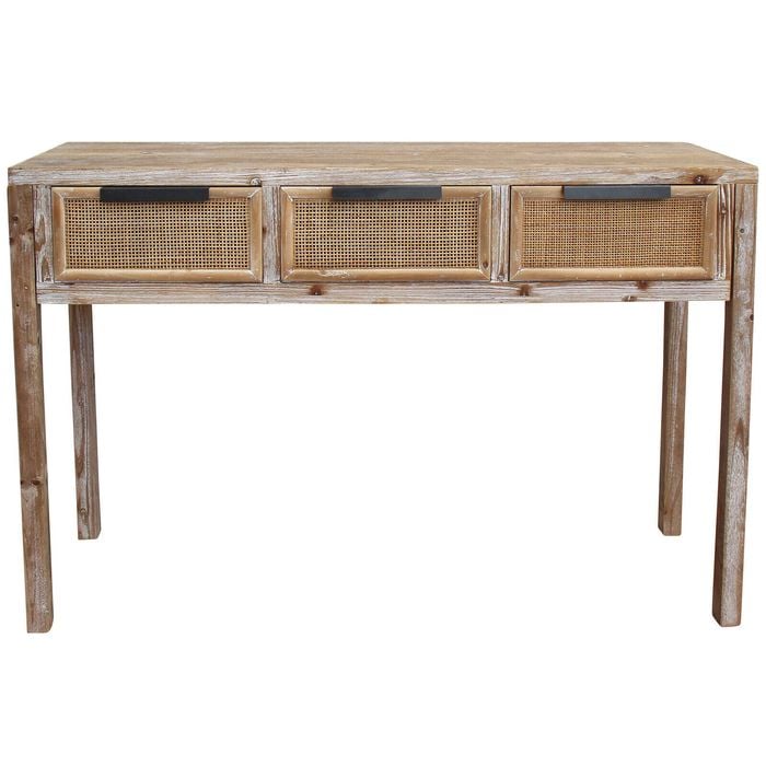 LVD Marco Wood/Rattan/Metal 80x120cm 3-Drawer Console Table Furniture Rect NTRL