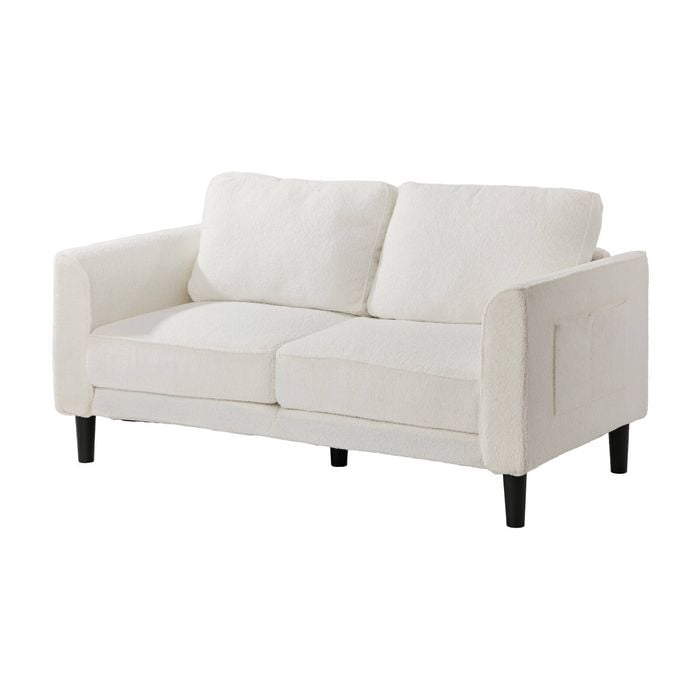 Oikiture 2 Seater Sofa 150cm Love Seat Boucle White