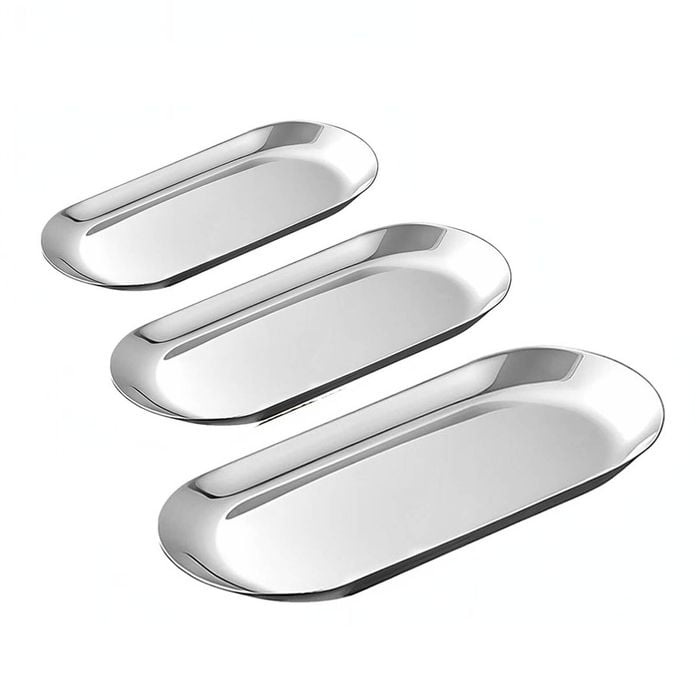 SOGA Silver Nordic Oval Plate Set – 3 Piece