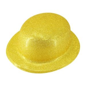 GLITTER BOWLER HAT Fancy Party Plastic Costume Cap Fun Dress Up Sparkle Yellow/Gold