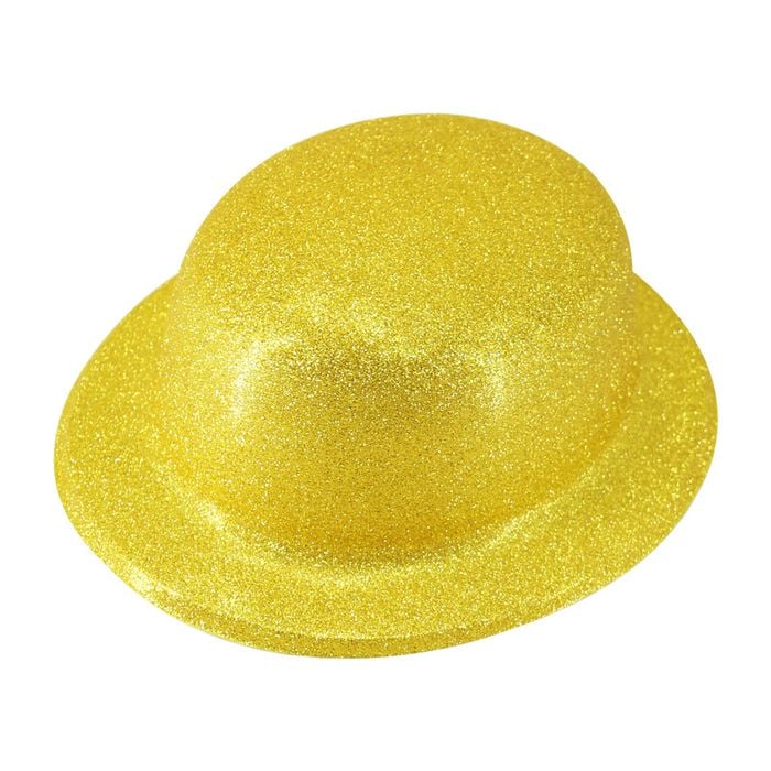 GLITTER BOWLER HAT Fancy Party Plastic Costume Cap Fun Dress Up Sparkle Yellow/Gold