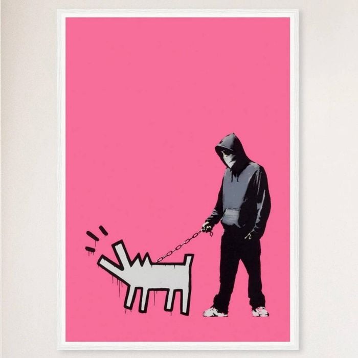 Galrie Banksy Choose Your Weapon Bright Pink Poster Print 2010 - Edgy Art Collection, White Frame, A0 84 x 119cm (33 x 47inch)