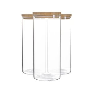 Argon Tableware Glass Storage Jars with Wooden Lids - 1.5 Litre - Pack of 3