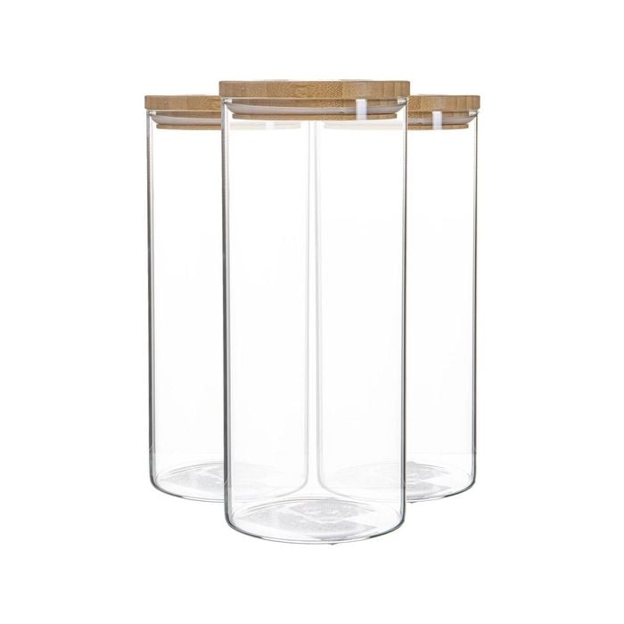 Argon Tableware Glass Storage Jars with Wooden Lids - 1.5 Litre - Pack of 3