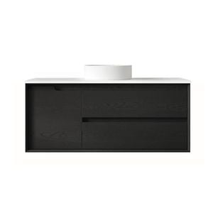 Attica Baia 1200mm Black Oak Vanity With Pure White Stone Top 
