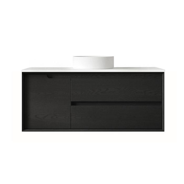 Attica Baia 1200mm Black Oak Vanity With Pure White Stone Top 