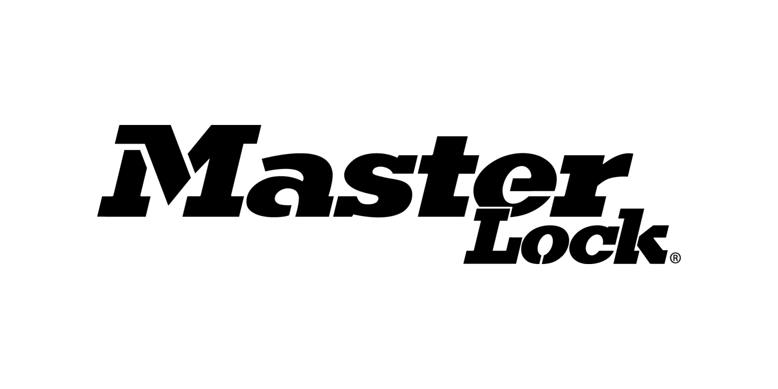 Master Lock black logo on grey and white check background