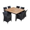 Sahara 8 Seater Square Teak Top Dining Table Charcoal With Chairs & Denim Grey Cushions