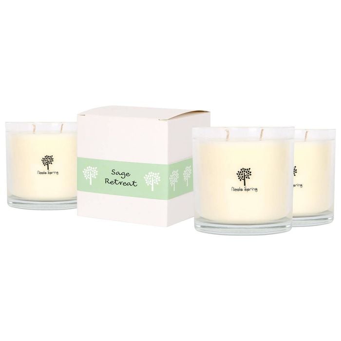Nicola Spring 3x 400g Soy Wax Scented Candles - Sage Retreat - 45 Hour Burn Time Relaxation Aromatherapy Gift Ready Jar Candle