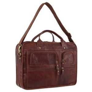 Pierre Cardin Rustic Leather 15" Laptop Computer Messenger  Chestnut