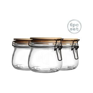 Argon Tableware 6 Piece Storage Jar with Wooden Lid Set - Round - 500ml